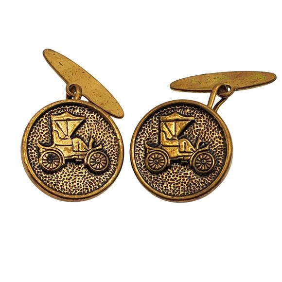 Model T Car Cufflinks Gold Tone Vintage Jewelry Classic Automobile Lover Gift - Picture 3 of 5